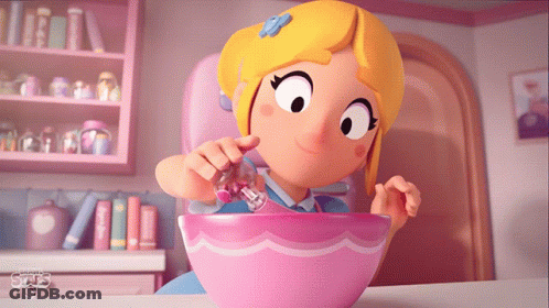 Cartoon Girl Pouring Into Pink Bowl Saying Girls GIF