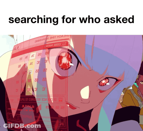 Cartoon Girl Red Eyes Searching For Who Asked GIF
