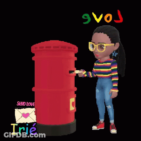 Cartoon Girl Red Mailbox Heart Send Love GIF