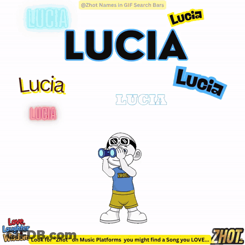 Cartoon Girl Riding Bike With Lucia Surrounded By Names GIF