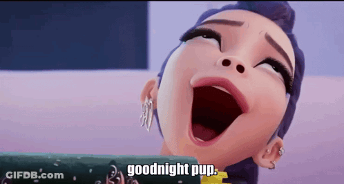Cartoon Girl Saying Goodnight Pup GIF