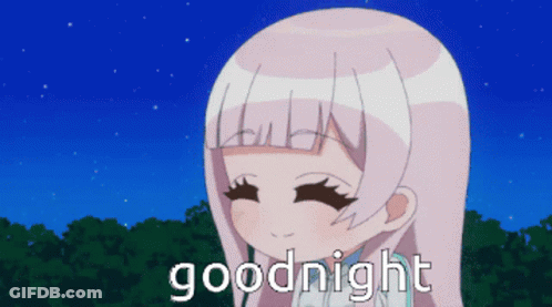 Cartoon Girl Saying Goodnight Under Starry Sky GIF