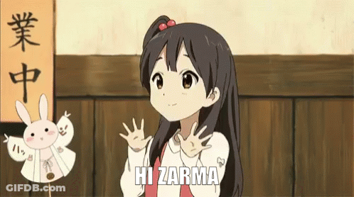 Cartoon Girl Saying Hi Zarma Beside Bunny GIF