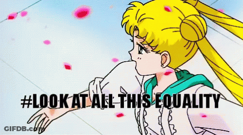 Cartoon Girl Saying Look At All This Equality GIF