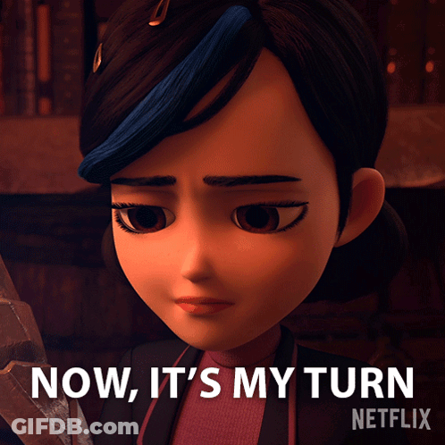 Cartoon Girl Saying Now Its My Turn GIF