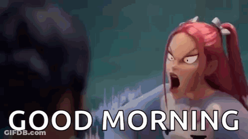 Cartoon Girl Screaming Good Morning Holding Toothbrush GIF