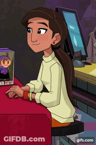 Cartoon Girl Sitting At Desk With All Gute Box GIF
