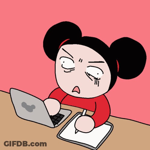 Cartoon Girl Sitting At Desk With Laptop And Pen GIF