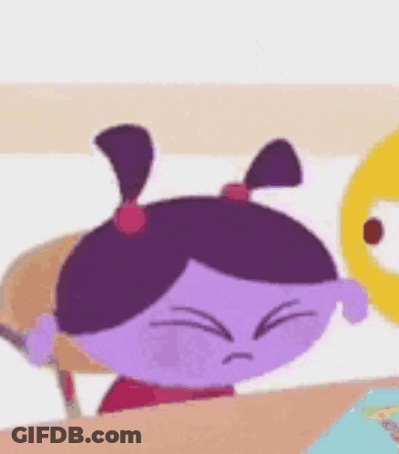 Cartoon Girl Sitting At Desk With Yellow Background GIF