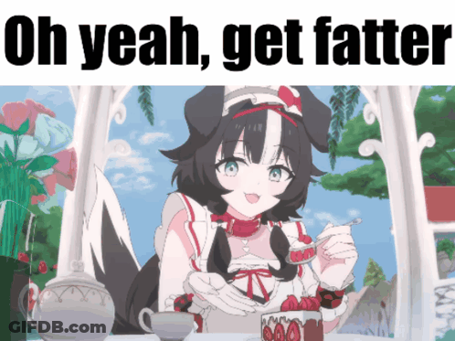 Cartoon Girl Sitting At Table Oh Yeah Get Fatter GIF