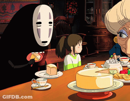 Cartoon Girl Sitting At Table With Cake GIF