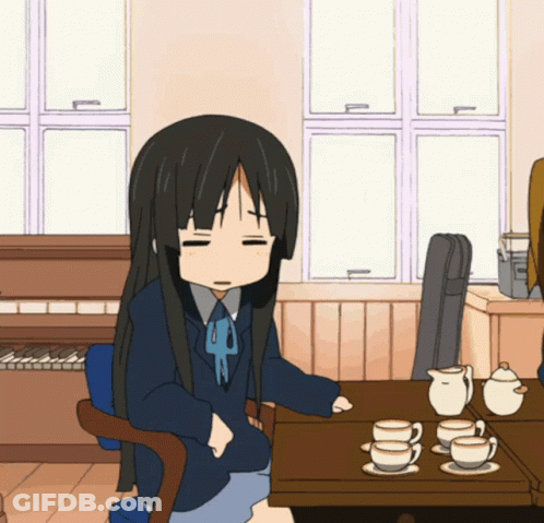 Cartoon Girl Sitting At Table With Cups And Saucers GIF
