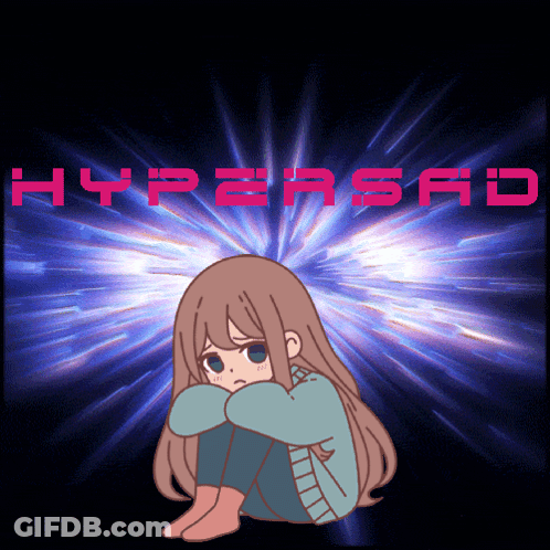Cartoon Girl Sitting In Front Of Hypersad Logo GIF