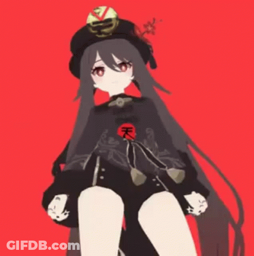 Cartoon Girl Sitting In Hat And Black Dress On Red Background GIF