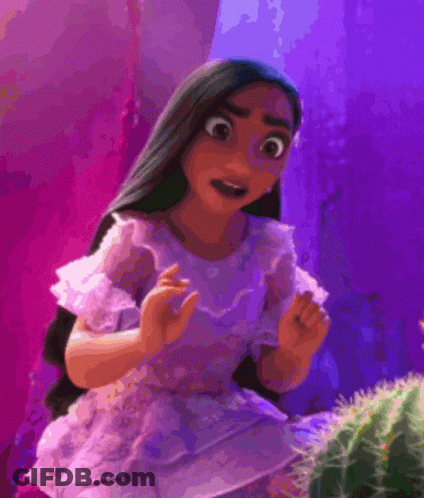 Cartoon Girl Sitting Next To Cactus In Pink Dress GIF