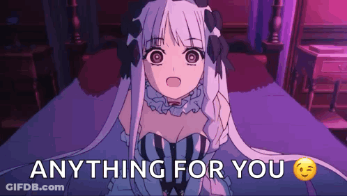 Cartoon Girl Sitting On Bed Saying Anything For You GIF