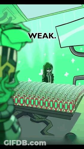 Cartoon Girl Sitting On Bed Saying Weak GIF