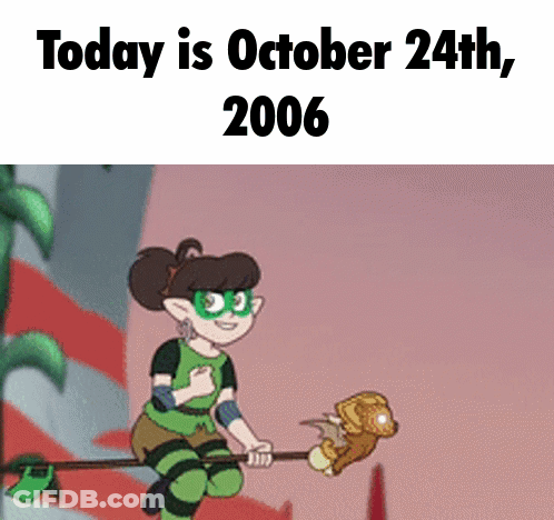 Cartoon Girl Sitting On Broom With Stuffed Animal October 24 2006 GIF