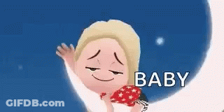 Cartoon Girl Sitting On Crescent Moon GIF