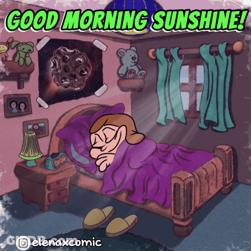 Cartoon Girl Sleeping In Bed Good Morning Sunshine GIF