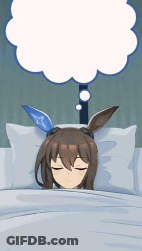 Cartoon Girl Sleeping In Bed With Thought Bubble GIF