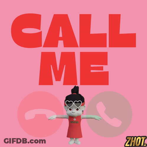 Cartoon Girl Standing Before Call Me Sign GIF