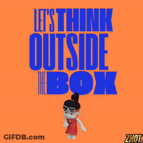 Cartoon Girl Standing Before Think Outside Box Sign GIF