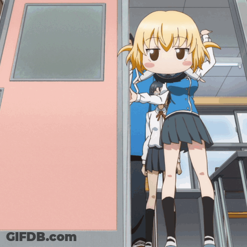 Cartoon Girl Standing In Doorway GIF