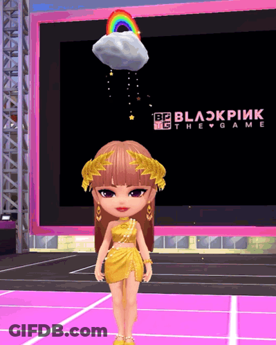 Cartoon Girl Standing In Front Of Blackpink Game GIF