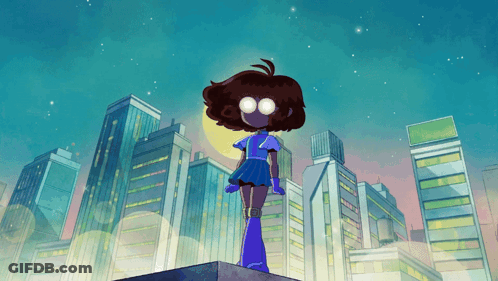Cartoon Girl Standing In Front Of City GIF
