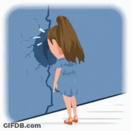 Cartoon Girl Standing In Front Of Cracked Wall GIF