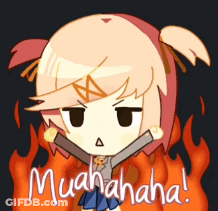 Cartoon Girl Standing In Front Of Fire Muahaha GIF