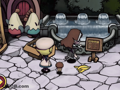 Cartoon Girl Standing In Front Of Water Fountain GIF