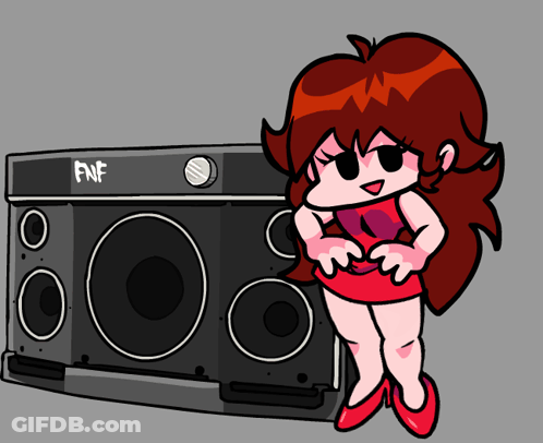 Cartoon Girl Standing Next To FNF Speaker GIF