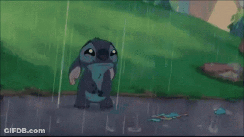 Cartoon Girl Standing Next To Shark In Rain GIF