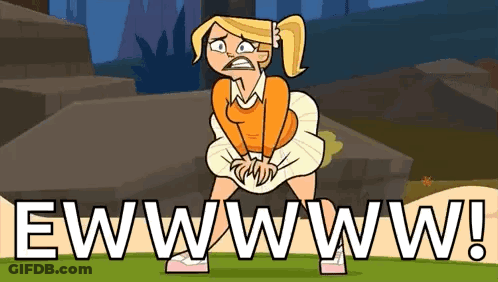 Cartoon Girl Standing On Grass Saying Ewwww GIF