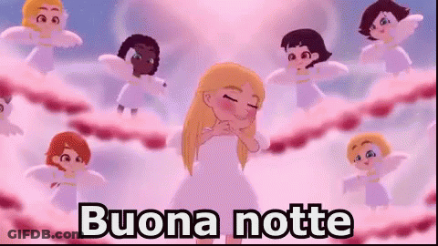 Cartoon Girl Surrounded By Angels Buona Notte GIF