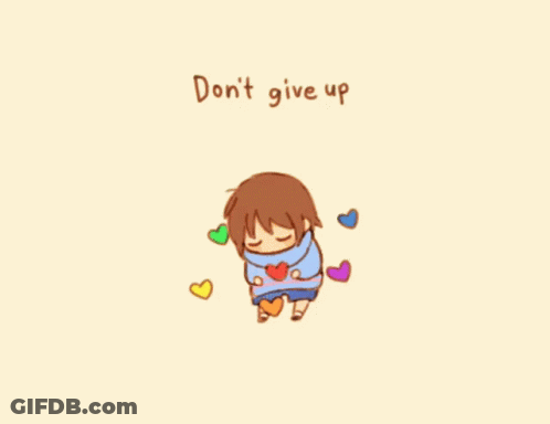 Cartoon Girl Surrounded By Hearts Saying Don't Give Up GIF