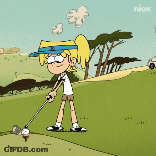 Cartoon Girl Swinging Golf Club With Nick Logo GIF