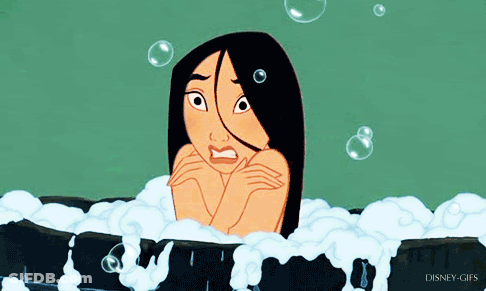 Cartoon Girl Taking Bath In Soap Bubbles GIF