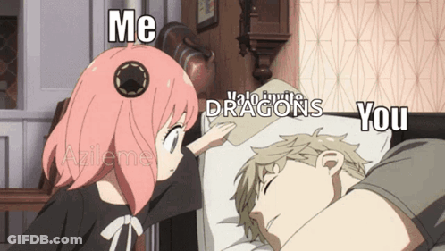 Cartoon Girl Touching Man's Head Me And Halo Infinite Dragons You GIF