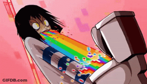 Cartoon Girl Vomiting Rainbow Into Toilet GIF
