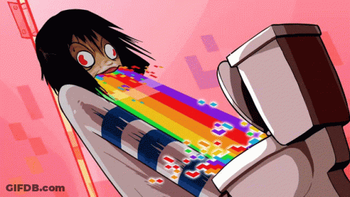 Cartoon Girl Vomiting Rainbow Pixels GIF