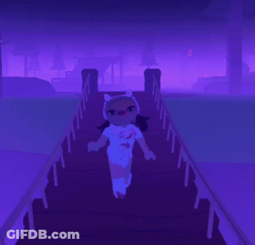 Cartoon Girl Walking Down Forest Stairs GIF