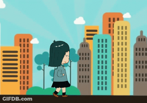 Cartoon Girl Walking In City GIF