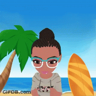 Cartoon Girl Wearing Glasses Sitting On Beach GIF
