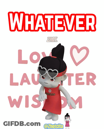 Cartoon Girl Wearing 'Whatever' Headband GIF