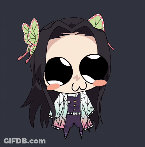 Cartoon Girl With Big Eyes And Butterfly On Head GIF