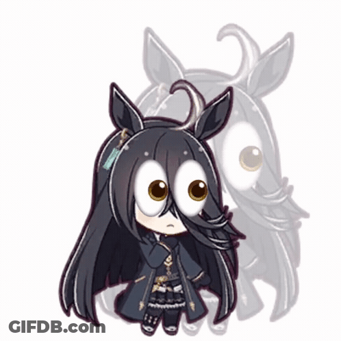 Cartoon Girl With Big Eyes And Horse Behind Her GIF