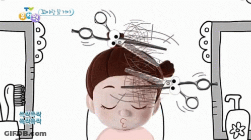 Cartoon Girl With Big Hair And Scissors GIF
